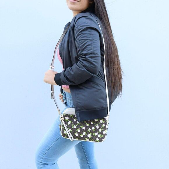 NWT Michael Kors Jet Set Large Floral Charm EW Camera Crossbody Bag Brown - Picture 3 of 16